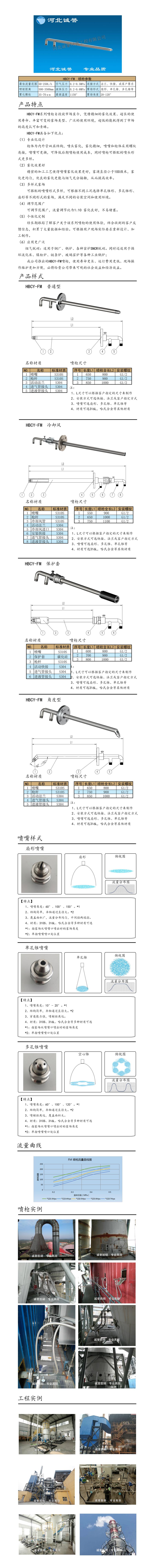 電廠脫硝噴槍保護套、噴槍參數(shù)、材質(zhì)尺寸、流量分布圖、扇形空心錐俯視圖介紹，以及噴槍霧化視頻展示和工程案例介紹